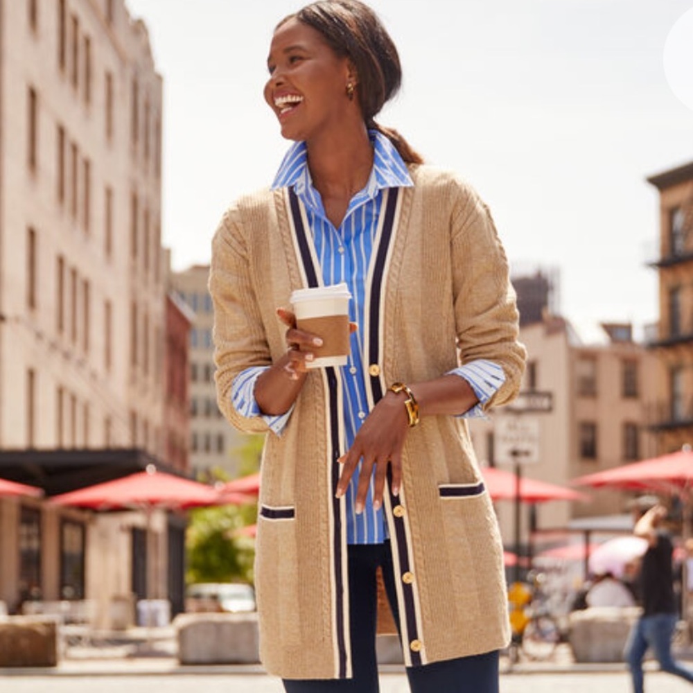 Talbots Tan Beige Cable Knit Cardigan